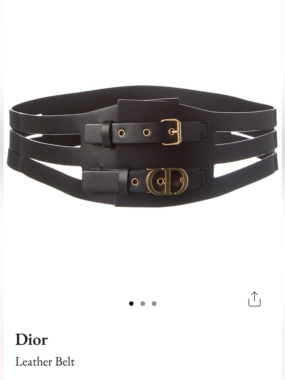 Dior Black Leather Double-Buckle Waist Belt with Gold Accents